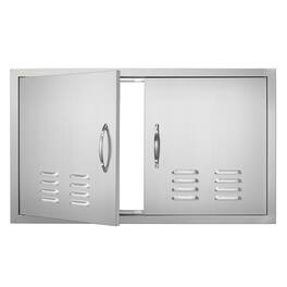 VEVOR - BBQ Access Door, 36W x 21H Inch Double Outdoor Kitchen Door, Stainless Steel Flush Mount Door, Wall Vertical Door - Silver
