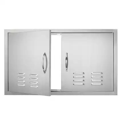 Front. VEVOR - BBQ Access Door, 36W x 21H Inch Double Outdoor Kitchen Door, Stainless Steel Flush Mount Door, Wall Vertical Door - Silver.