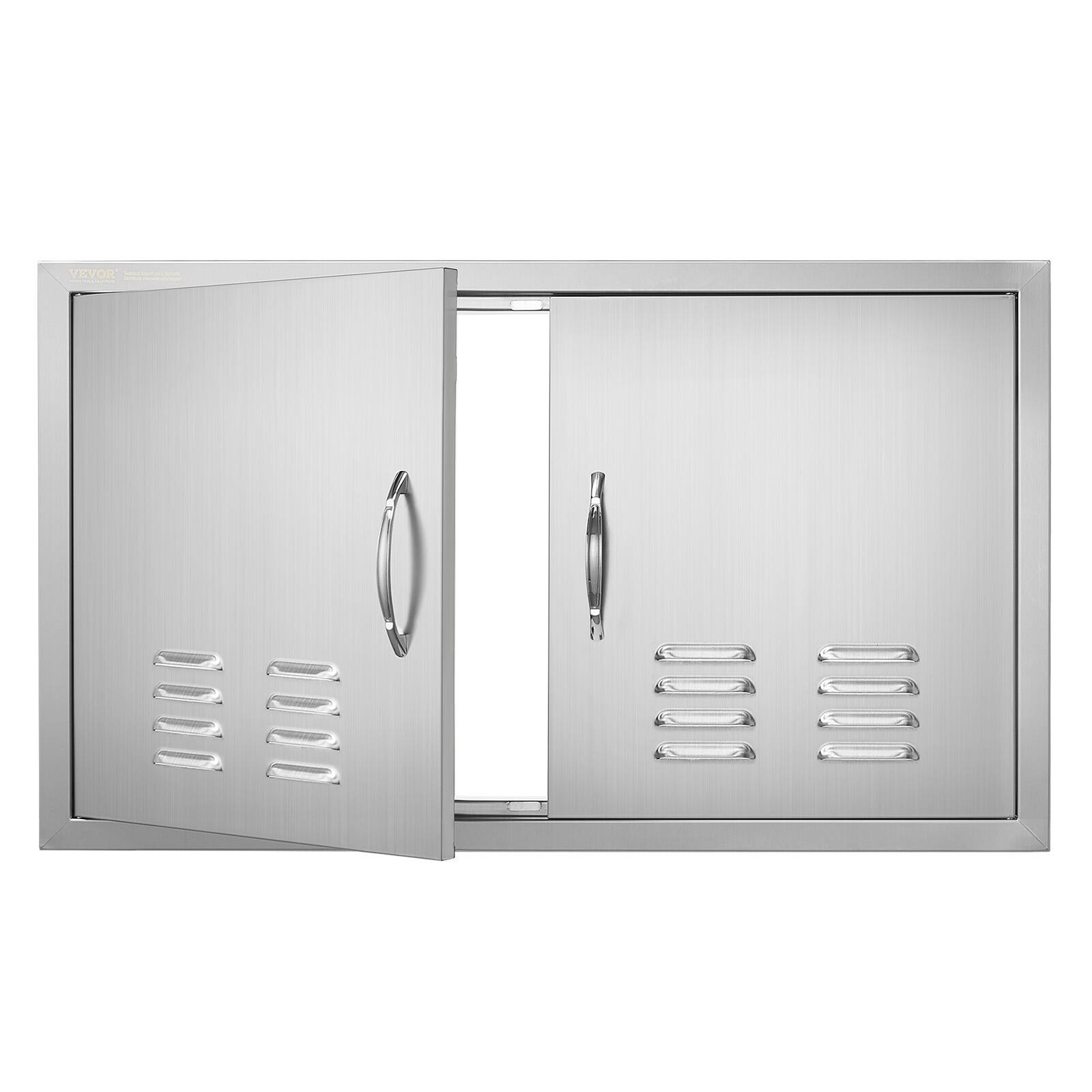 Front. VEVOR - BBQ Access Door, 36W x 21H Inch Double Outdoor Kitchen Door, Stainless Steel Flush Mount Door, Wall Vertical Door - Silver.