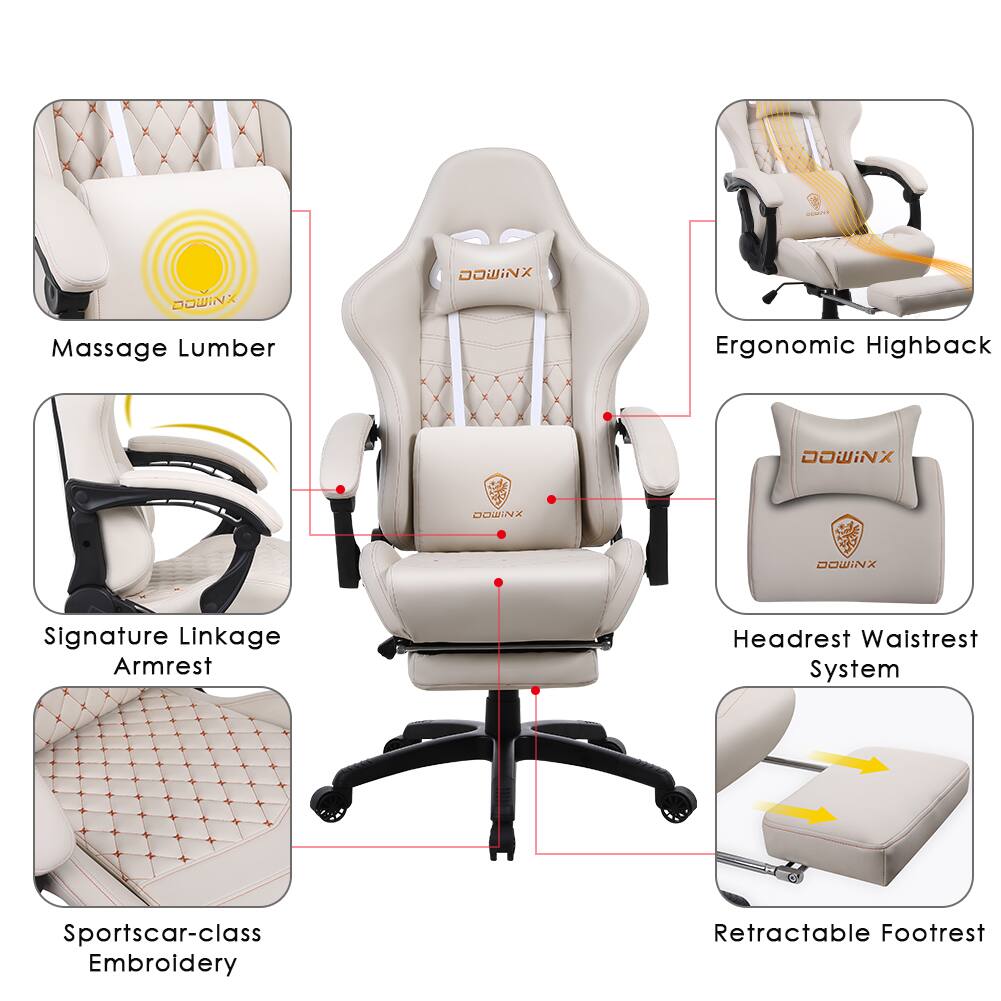 - DOWINX Massage Lumber
- Ergonomic Highback
- Signature Linkage Armrest
- Headrest Waistrest System
- Sportscar-class Embroidery
- Retractable Footrest
