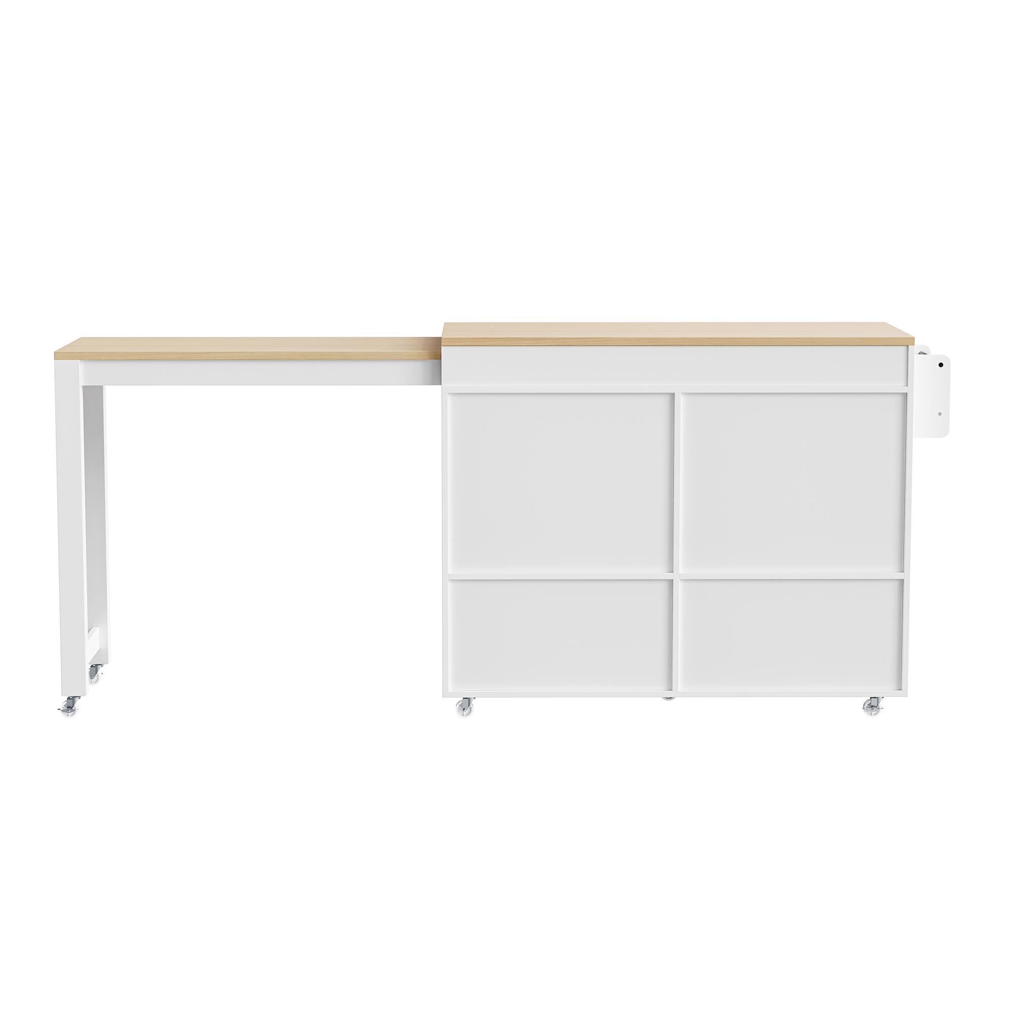 Alt View 6. Bestier - 74.5-Inch Rolling Kitchen Island with Extendable Dining Table, Spice Rack, 2 Drawers and 4-Door Cabinet - White.
