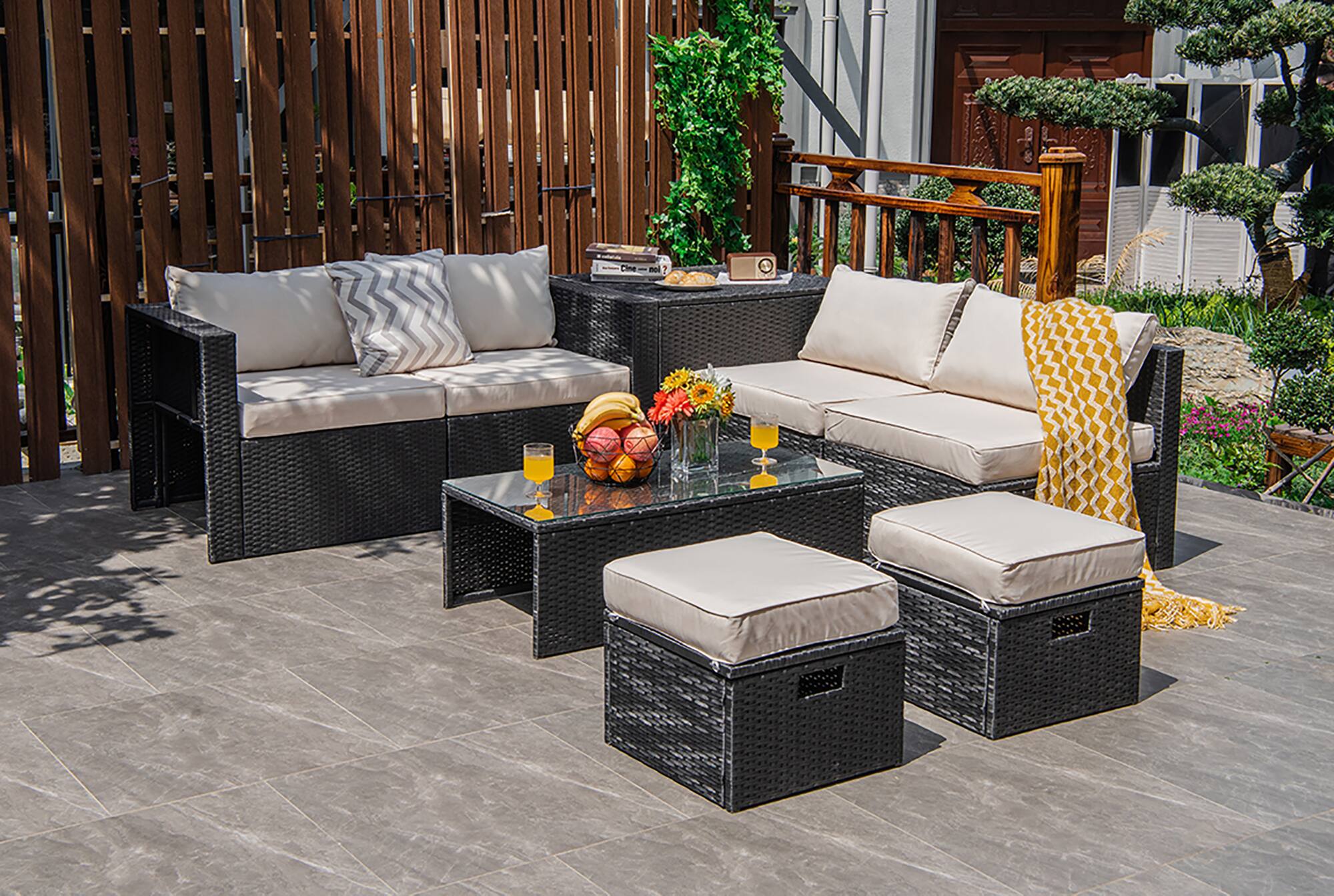 Alt View 1. Costway - Costway 8PCS Patio Rattan Furniture Set Storage Table Ottoman Off cover - Off White.