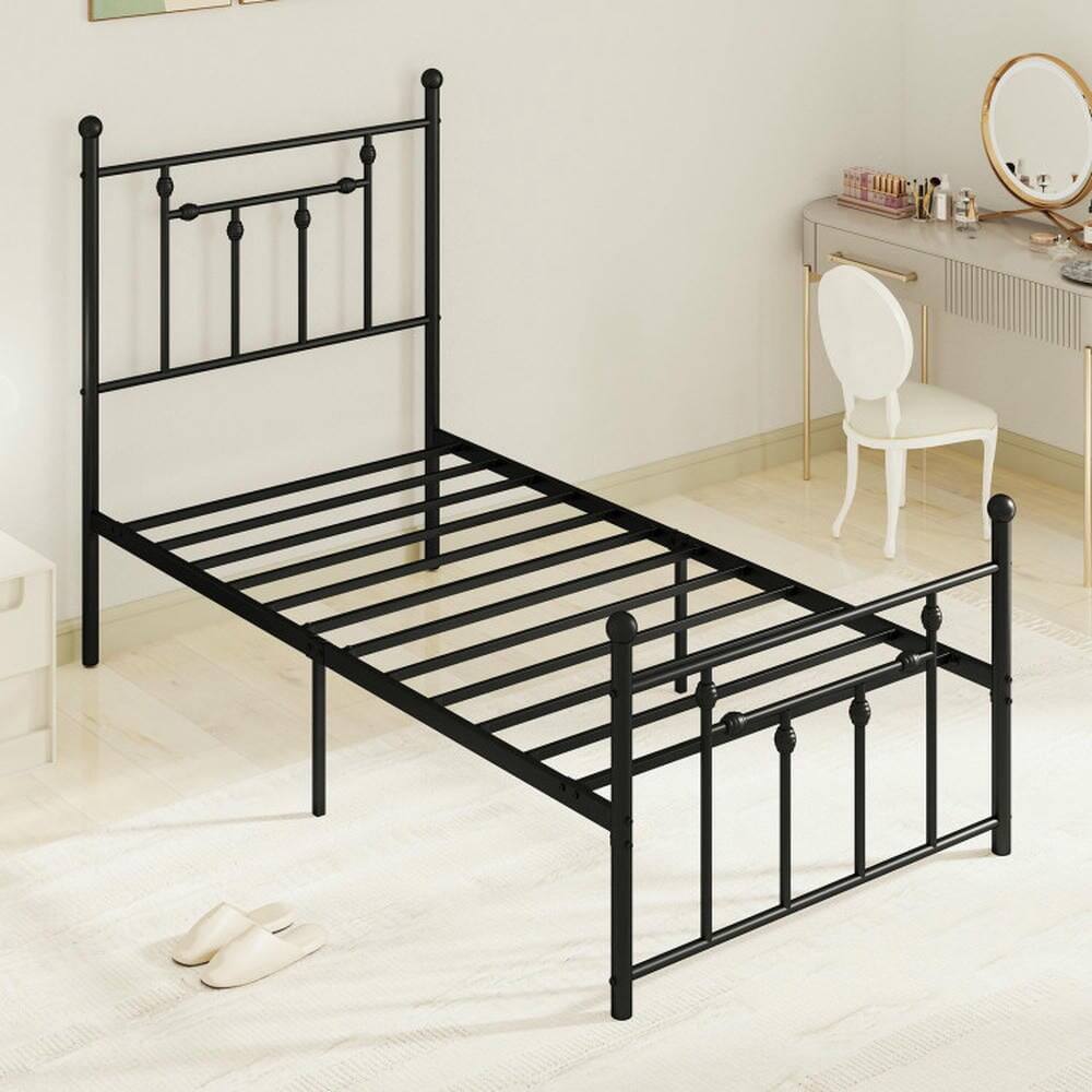 Alt View 4. Kadyn - Platform Bed Frame, Bedroom Bed Frame,Full/Queen/Twin Size Heavy-duty Metal Bed Frame with Headboard-Twin Size - Black.