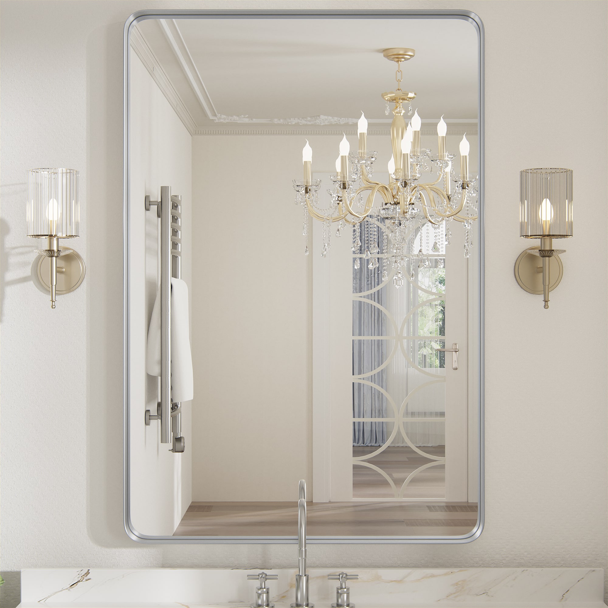 PAIHOME - Classic Stainless Steel Rectangular Wall Mirror - Waterproof and Rustproof Bathroom Mirrors Modern Mirror - Silver-22x30 Inch