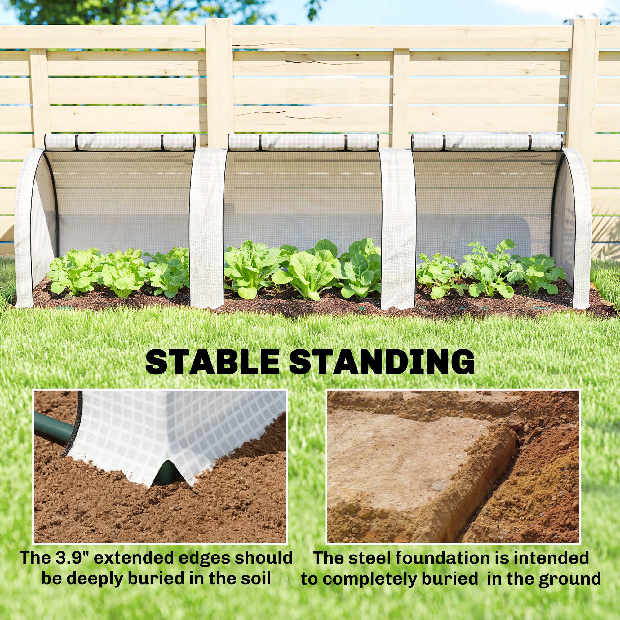 STABLE STANDING

The 3.9" extended edges should be deeply buried in the soil

The steel foundation is intended to completely buried in the ground