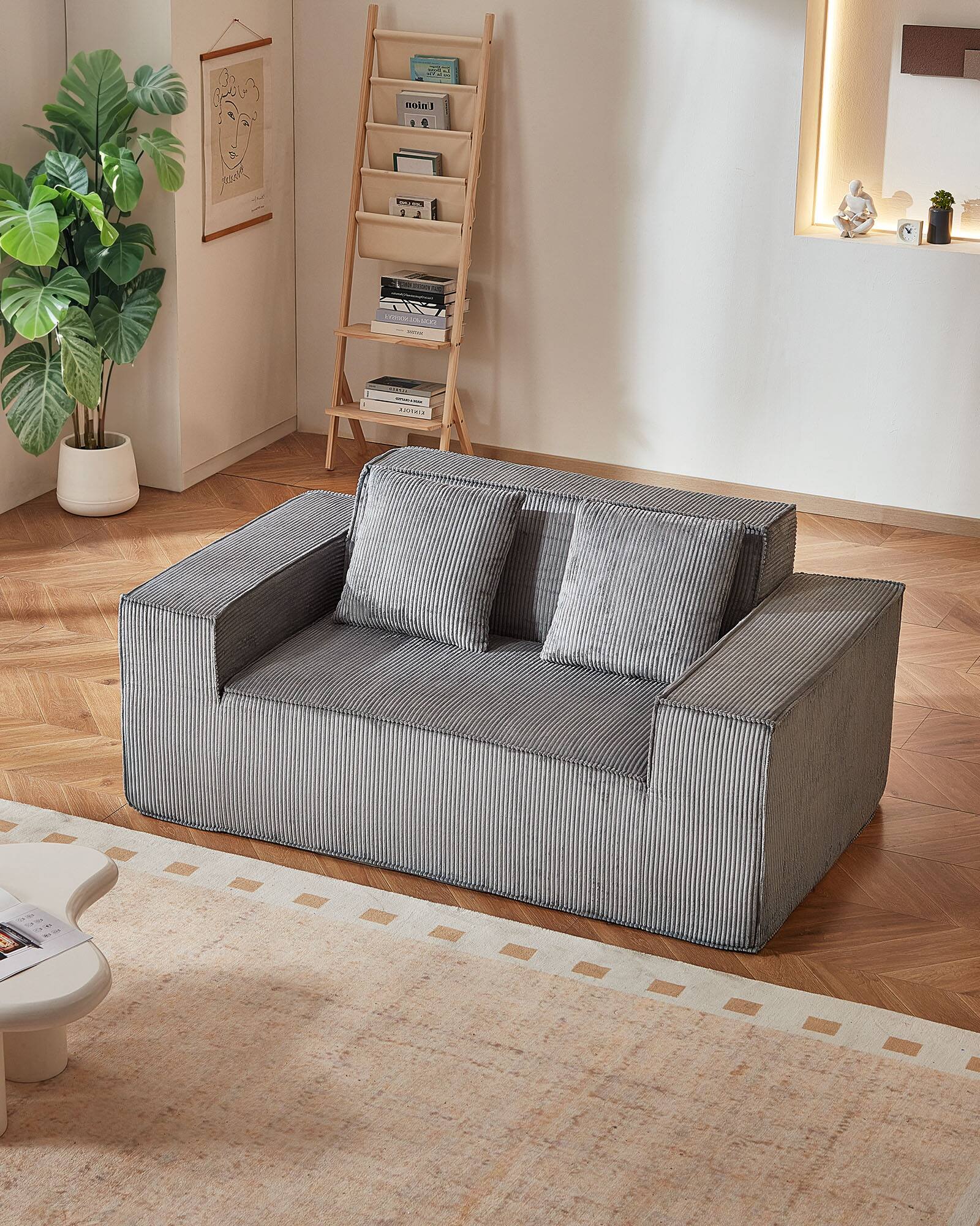 Alt View 1. VEVOR - Loveseat Sofa, 63-Inch 2-Seats Couch for Living Room, Modern Small Corduroy Couch with Pocket Springs, Soft Cushions - Gray.