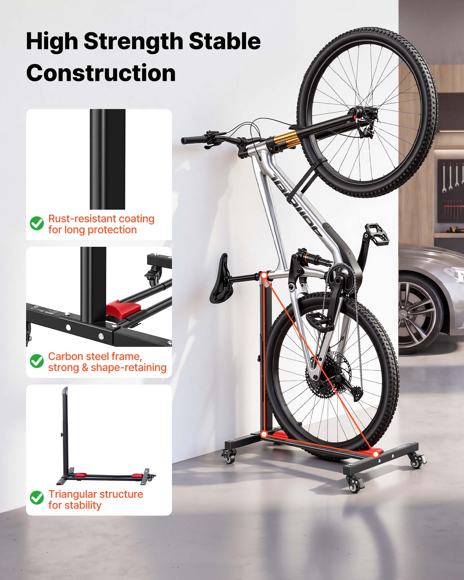 High Strength Stable Construction  
Rust-resistant coating for long protection  
Carbon steel frame, strong & shape-retaining  
Triangular structure for stability
