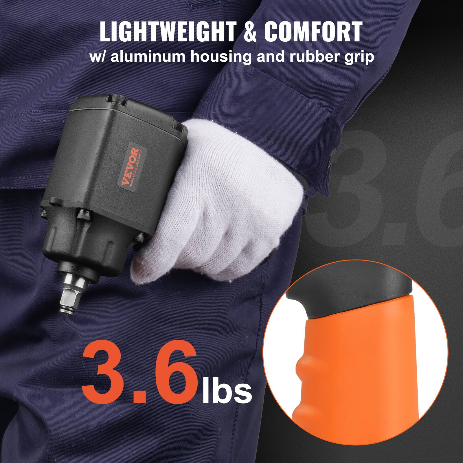 LIGHTWEIGHT & COMFORT  
w/ aluminum housing and rubber grip  

3.6 lbs