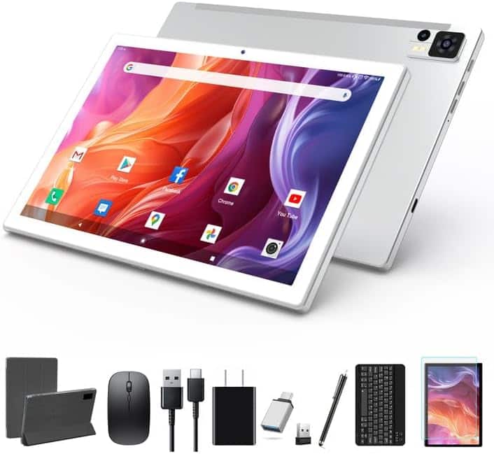 MOONSTARS - 2025 Latest 10.1 Inch Android 14 Tablets, Octa-Core Tablet, 64GB ROM+8(4+4)GB RAM/128GB Expand, 13MP+5MP Dual Camera - Silver