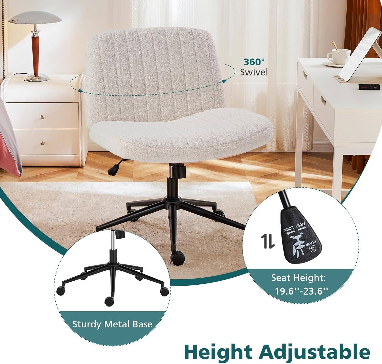 360° Swivel  
FREE LOCK - 1L  
DOWN LIFT UP  
Seat Height: 19.6"-23.6"  
Sturdy Metal Base  
Height Adjustable