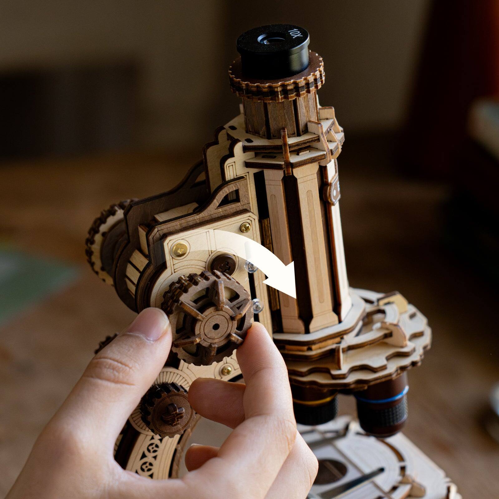 Angle. Robotime - ROKR Wooden 3D Puzzle Building Kit, Real Optical Microscope with 40X-400X Magnification ST005.