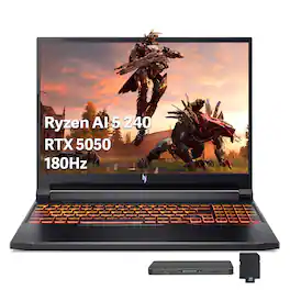 Acer - Nitro V16 16'' Gaming Laptop,AMD Ryzen 5 240,16GB RAM,512GB SSD+1TB Dock Set,RTX 5050,Backlit,Win 11 - Black
