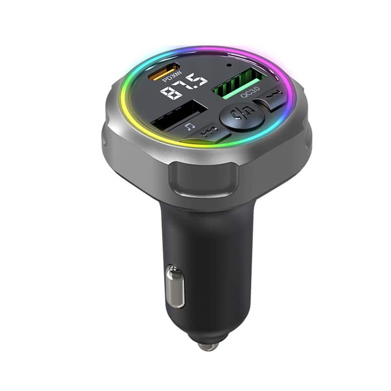 Skanty Furniture - Bluetooth Car Adapter with Breath Light, PD 30W&QC 3.0 Fast Female Connector, FM Transmitter, Digital Voltage Display