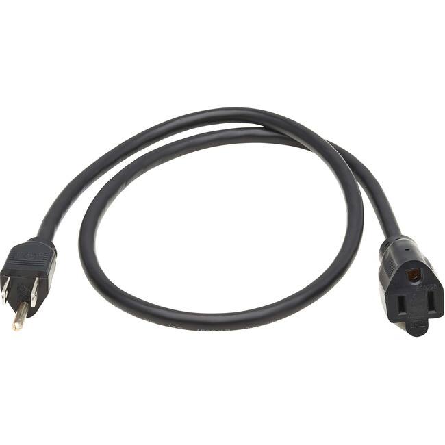 Front. Tripp Lite - Eaton Tripp Lite Series Power Extension Cord, NEMA 5-15P to NEMA 5-15R - 13A, 120V, 16 AWG, 3 ft. (0.9 m), Black - For - Black.
