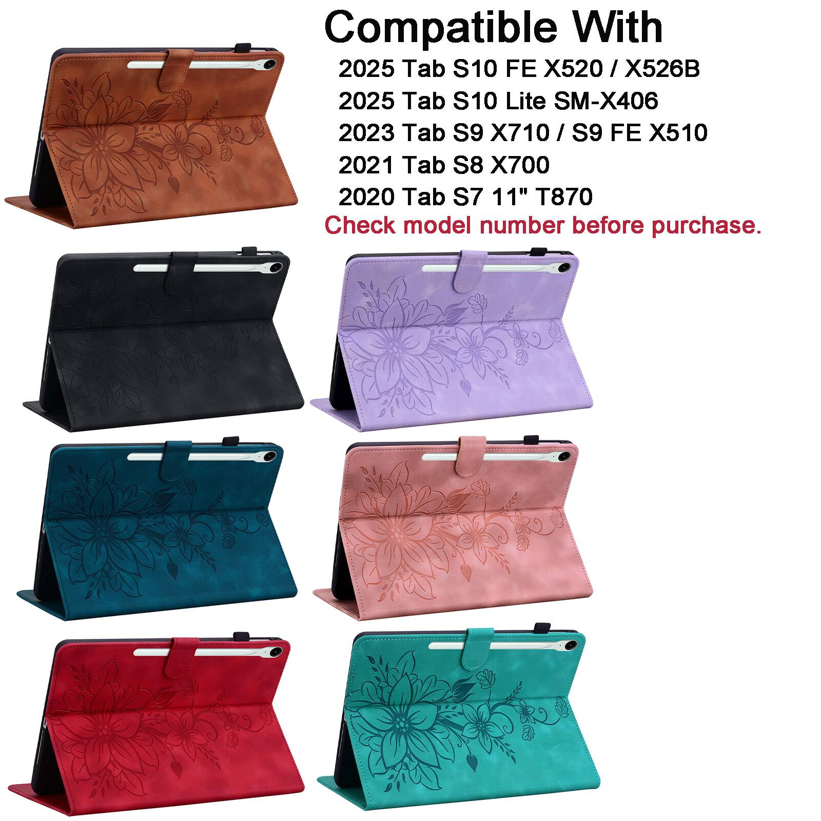 Compatible With  
2025 Tab S10 FE X520 / X526B  
2025 Tab S10 Lite SM-X406  
2023 Tab S9 X710 / S9 FE X510  
2021 Tab S8 X700  
2020 Tab S7 11" T870  
Check model number before purchase.