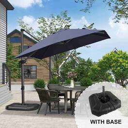PURPLE LEAF - 9 ft. Square Aluminum Outdoor Patio Cantilever Umbrella Offset 360° Rotation Umbrella with Base for Garden Deck Pool - Navy Blue