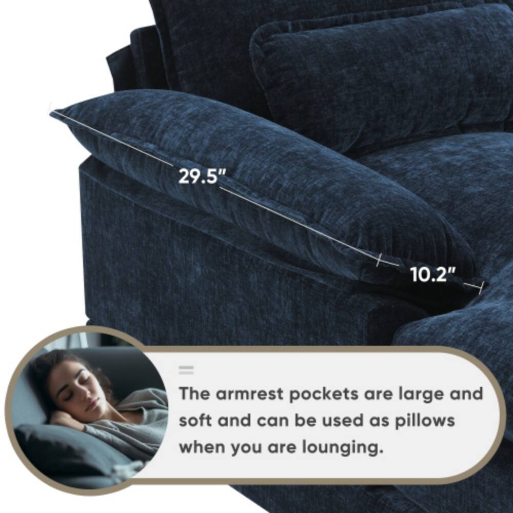 29.5" 10.2" = The armrest pockets are large and soft and can be used as pillows when you are lounging.
