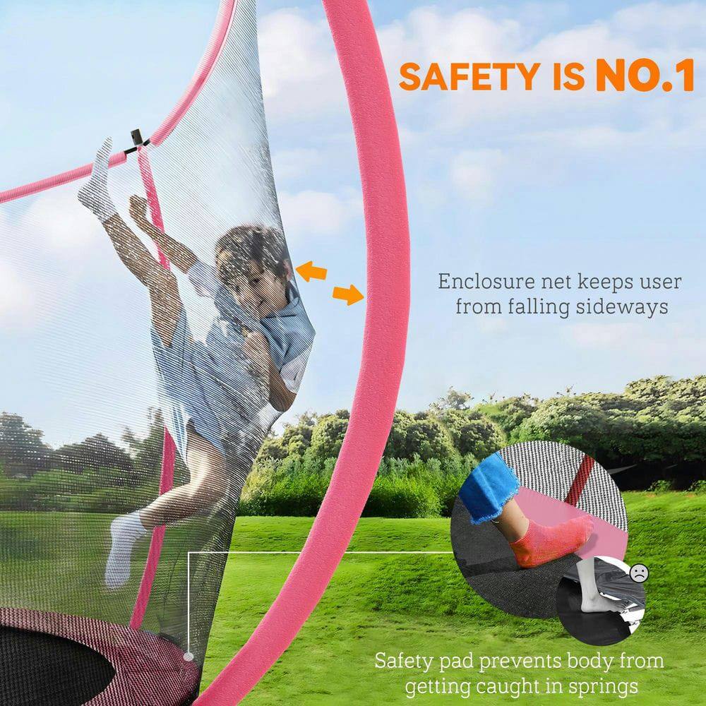 SAFETY IS NO.1

Enclosure net keeps user from falling sideways

Safety pad prevents body from getting caught in springs