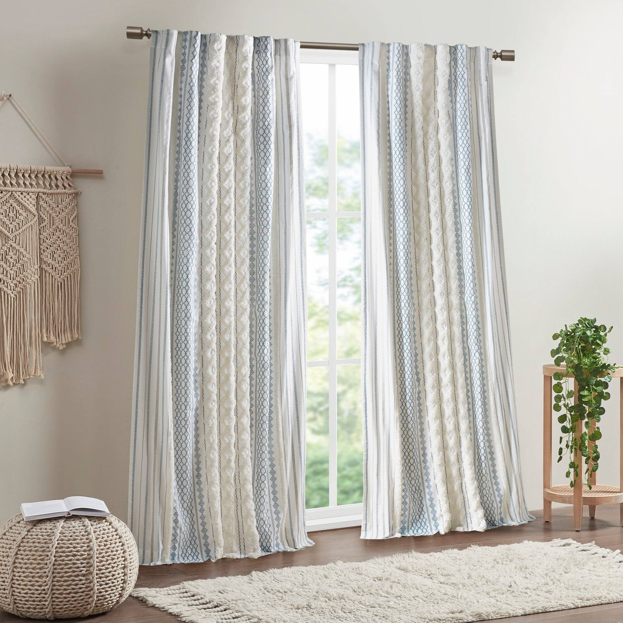 Alt View 5. BreeBe - Cotton Printed Curtain Panel with Chenille Stripe and Lining 50x108' - Multi.