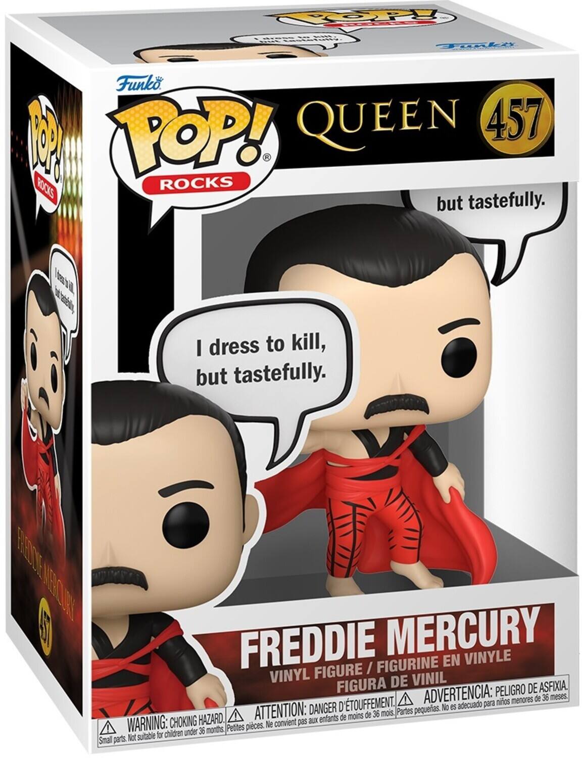 Funko POP! QUEEN 457 ROCKS but tastefully. I dress to kill, but tastefully. FREDDIE MERCURY FIGURINE EN VINYLE FIGURE / VINYL DE VINIL FIGURA ADVERTENCIA: PELIGRO DE ASFIXIA. menores de 36 meses. TOUFFEMENT. na para nios ATTENTION: DANGER D Partes pequerias. No es moins de 36 mois. HAZARD. aux enfants de WARNING: CHOKING Petites pieces. Ne convient pas for children under 36 months Small parts. Not sutable