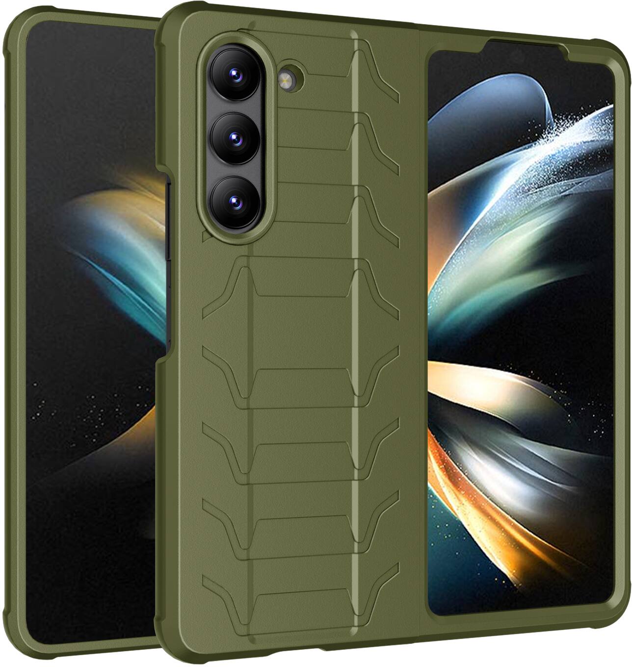 Nakedcellphone - Case for Samsung Galaxy Z Fold 5 - Special Ops Rugged Tactical Cover - Olive Green