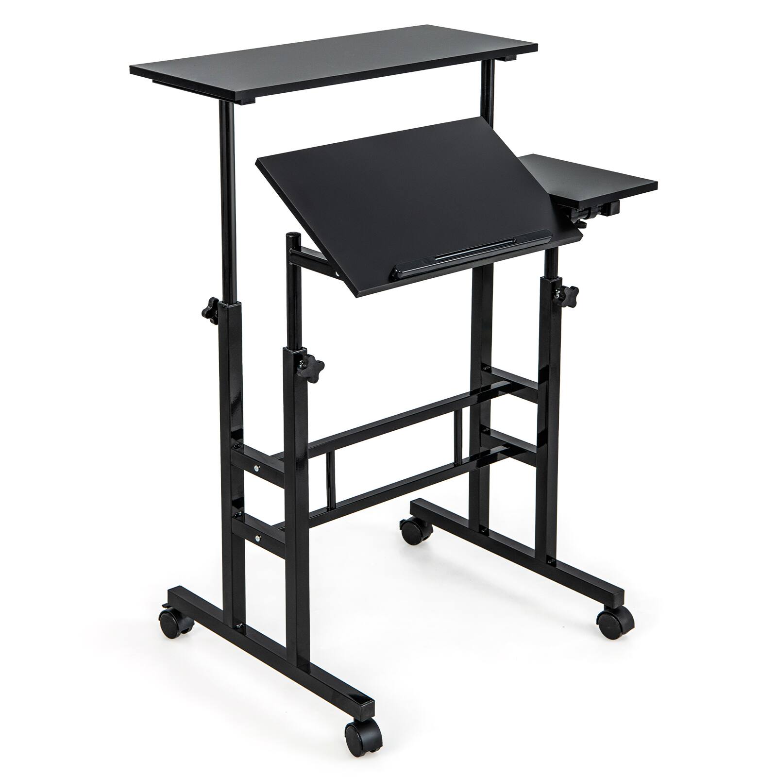 Alt View 4. Costway - Costway Mobile Stand up Computer Desk Rolling Standing Laptop Cart  Black - Black.