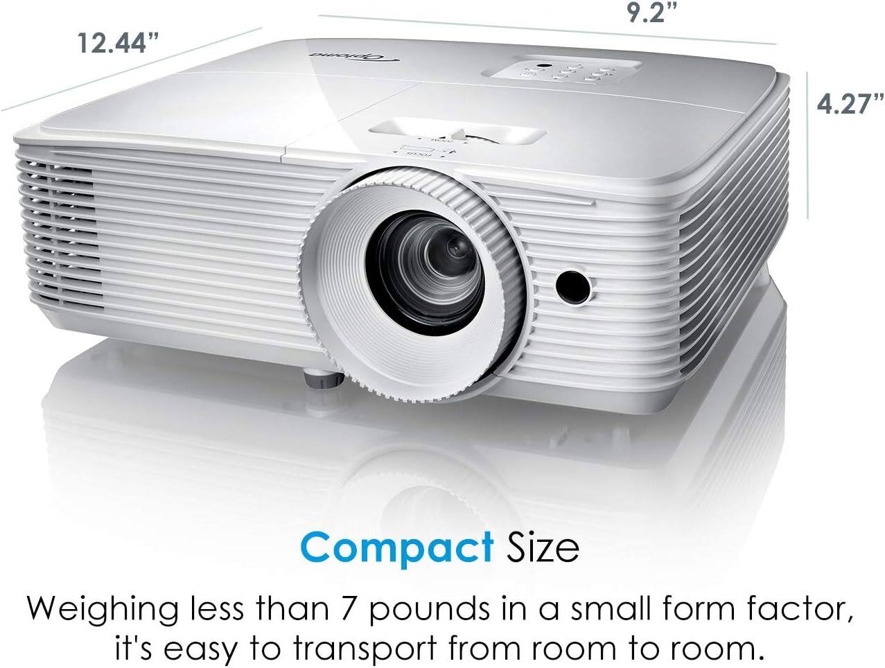 12.44"  
9.2"  
4.27"  

Compact Size  
Weighing less than 7 pounds in a small form factor, it's easy to transport from room to room.