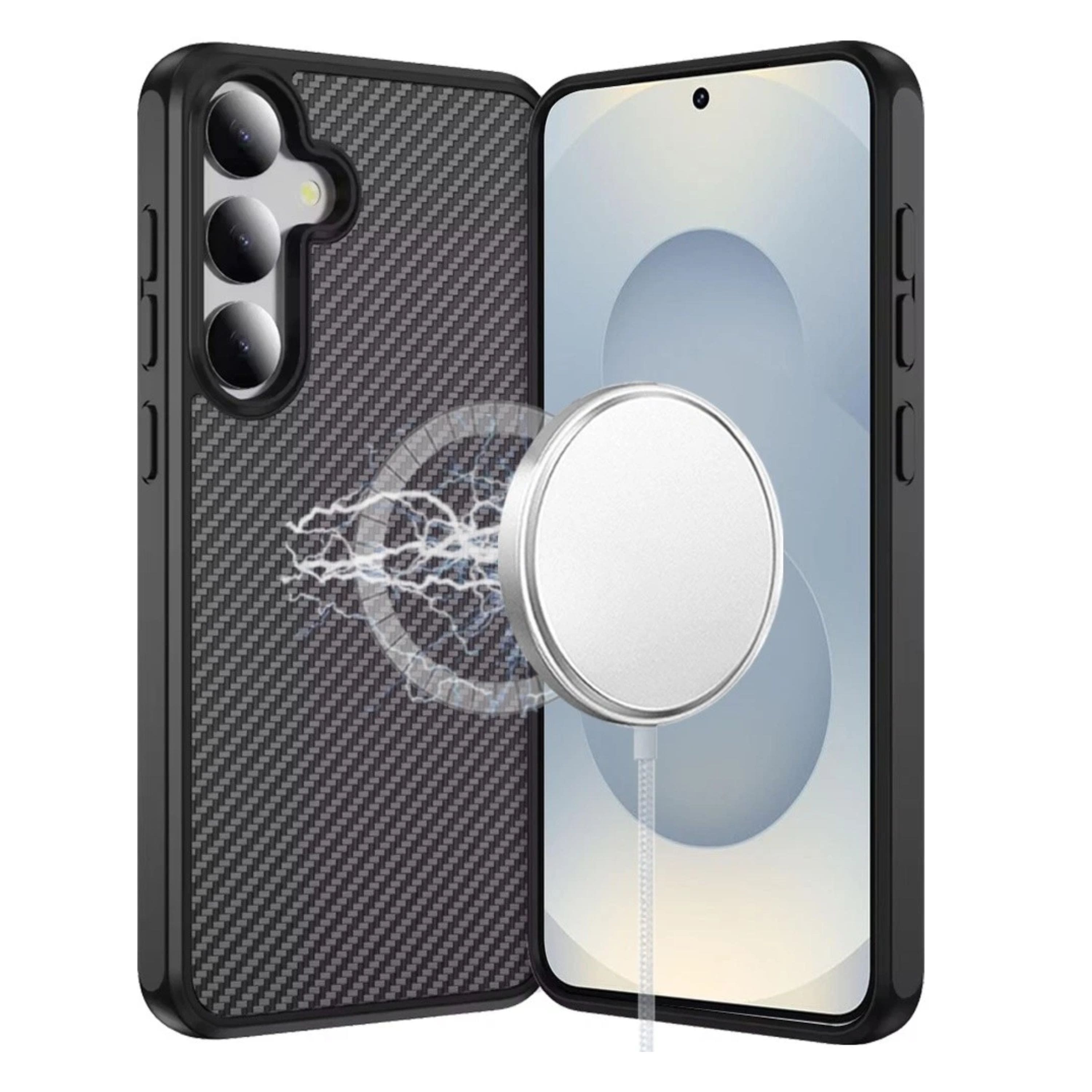 Kitcheniva - Carbon Print Hidden Magnetic Circle Phone Case With Tempered Glass For Samsung Galaxy S26 - Black price history on PriceWatchPro