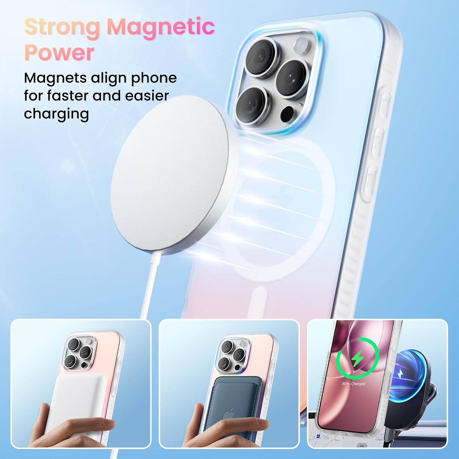 Strong Magnetic Power Magnets align phone for faster and easier charging - Charged