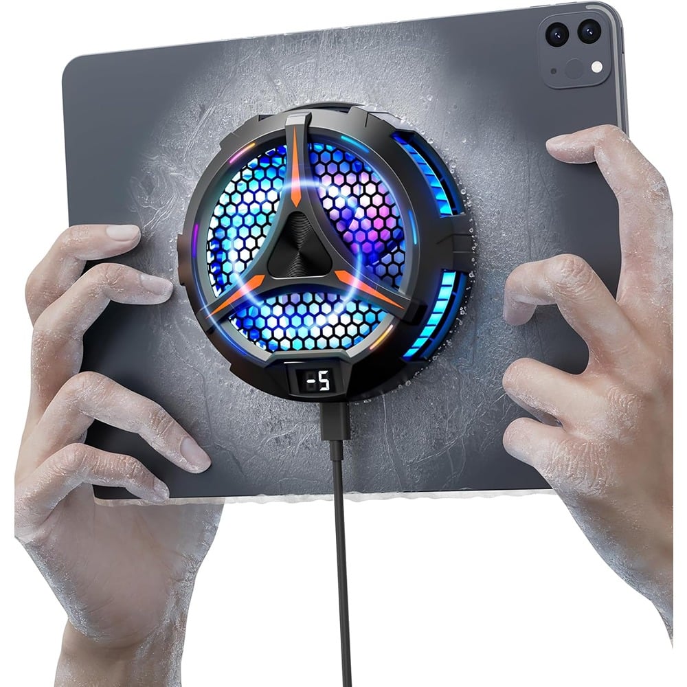 ACJPR - Magnetic Tablet and iPad Cooler, Universal Radiator with Temperature Display for Gaming, Streaming, and Mobile Devices - Black/Red