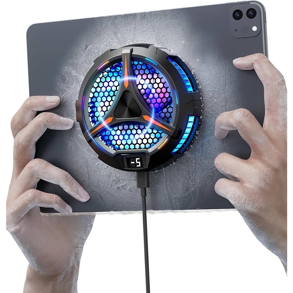 ACJPR - Magnetic Tablet and iPad Cooler, Universal Radiator with Temperature Display for Gaming, Streaming, and Mobile Devices - Black/Red