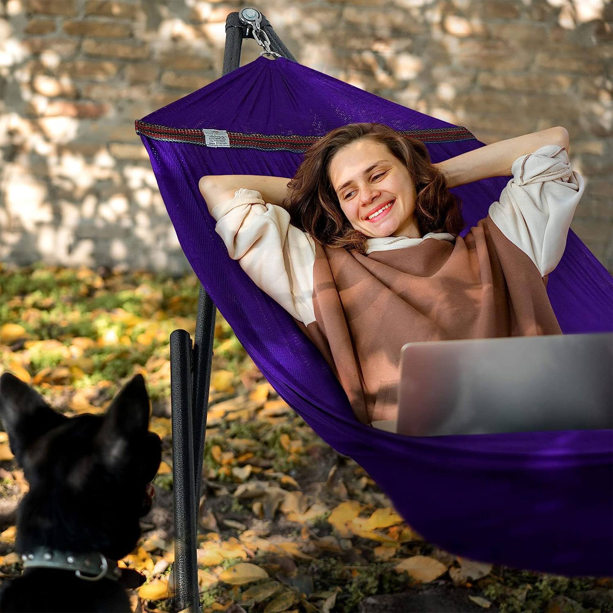 Alt View 8. Tranquillo - Tranquillo Universal 116" Double Hammock with Adjustable Stand and Bag, Purple - 05. Uni Purple.