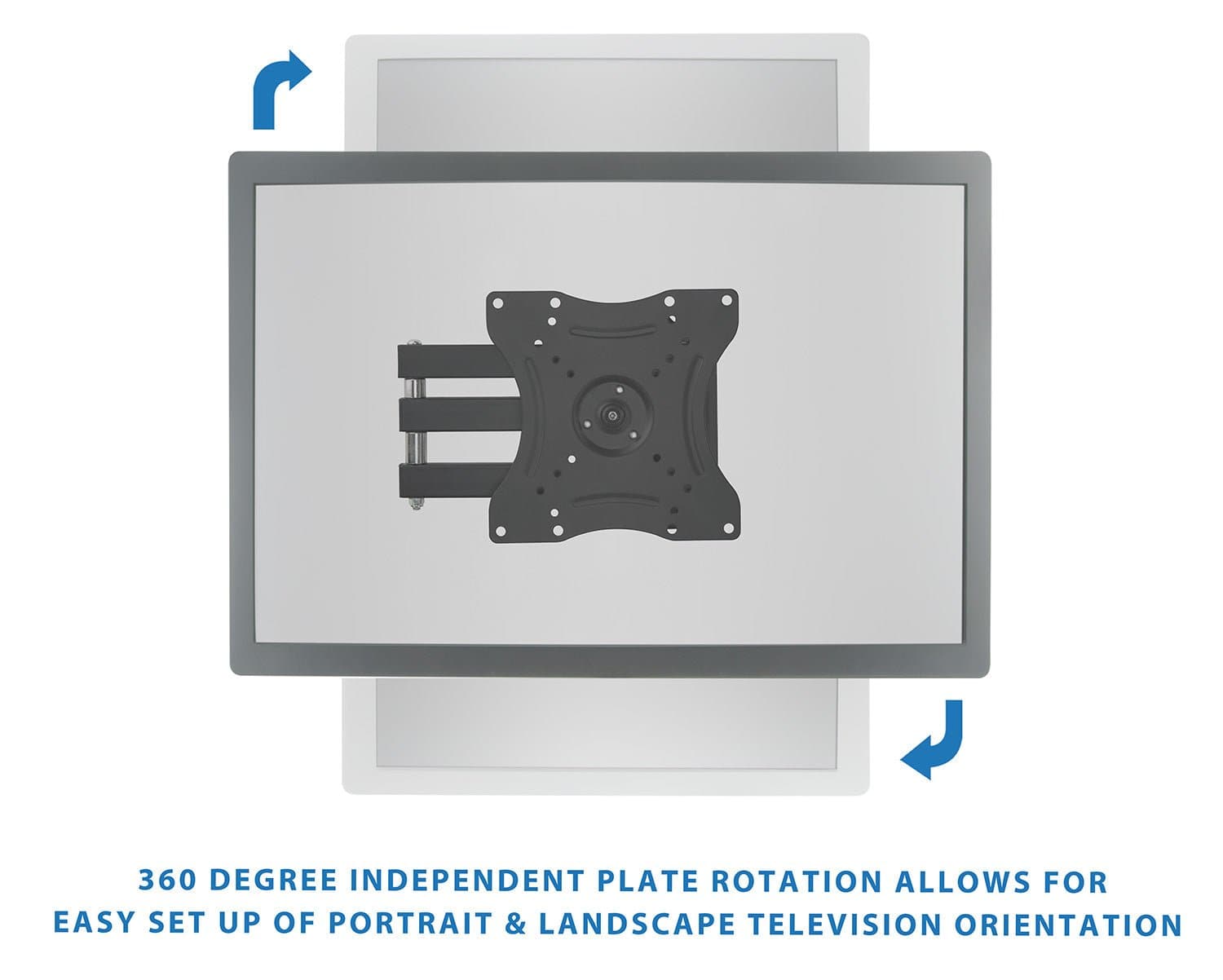 360 DEGREE INDEPENDENT PLATE ROTATION ALLOWS FOR EASY SET UP OF PORTRAIT & LANDSCAPE TELEVISION ORIENTATION