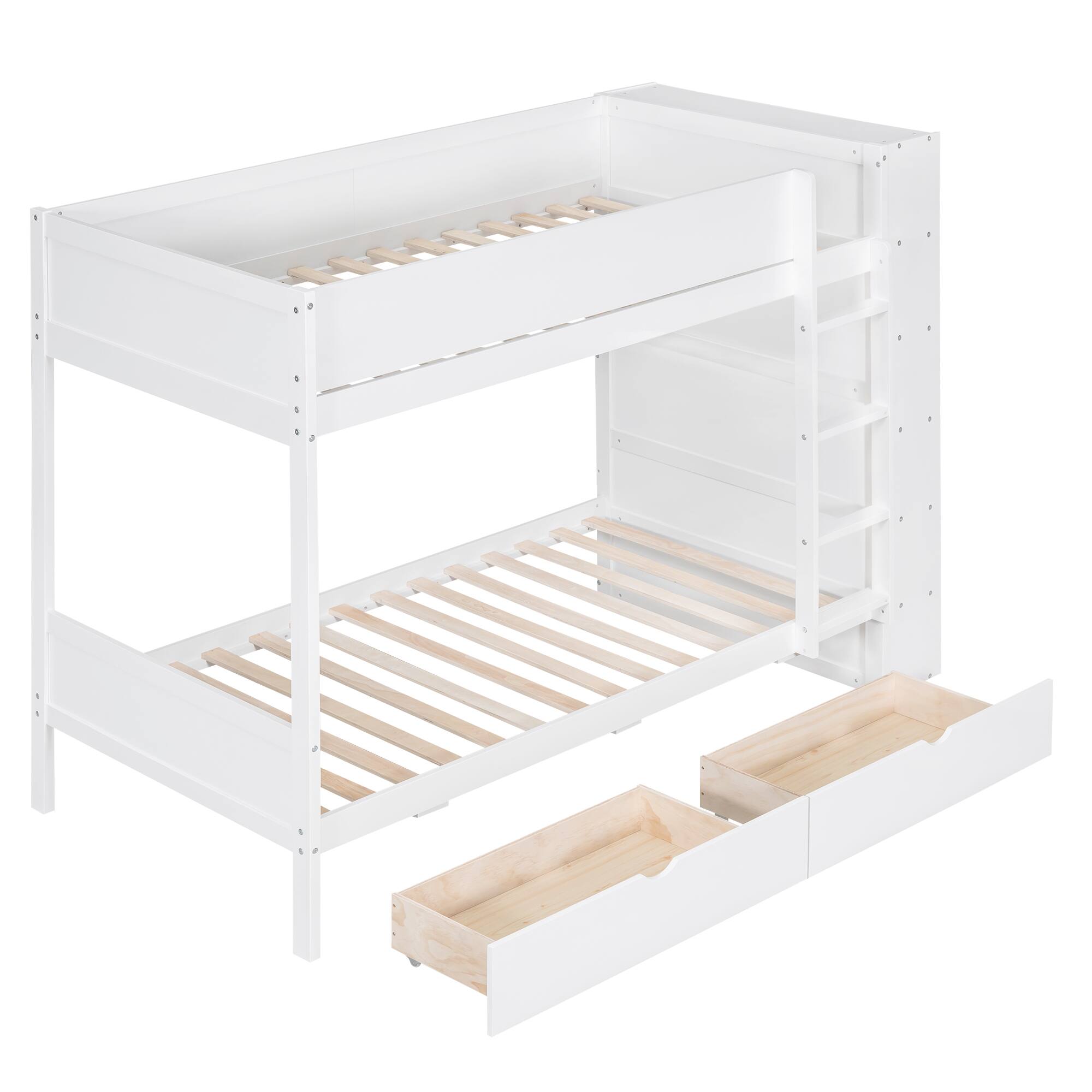Left. Aukfa - Twin over Twin Bunk Bed With 2 Drawers and Multi-layer Cabinet - White.
