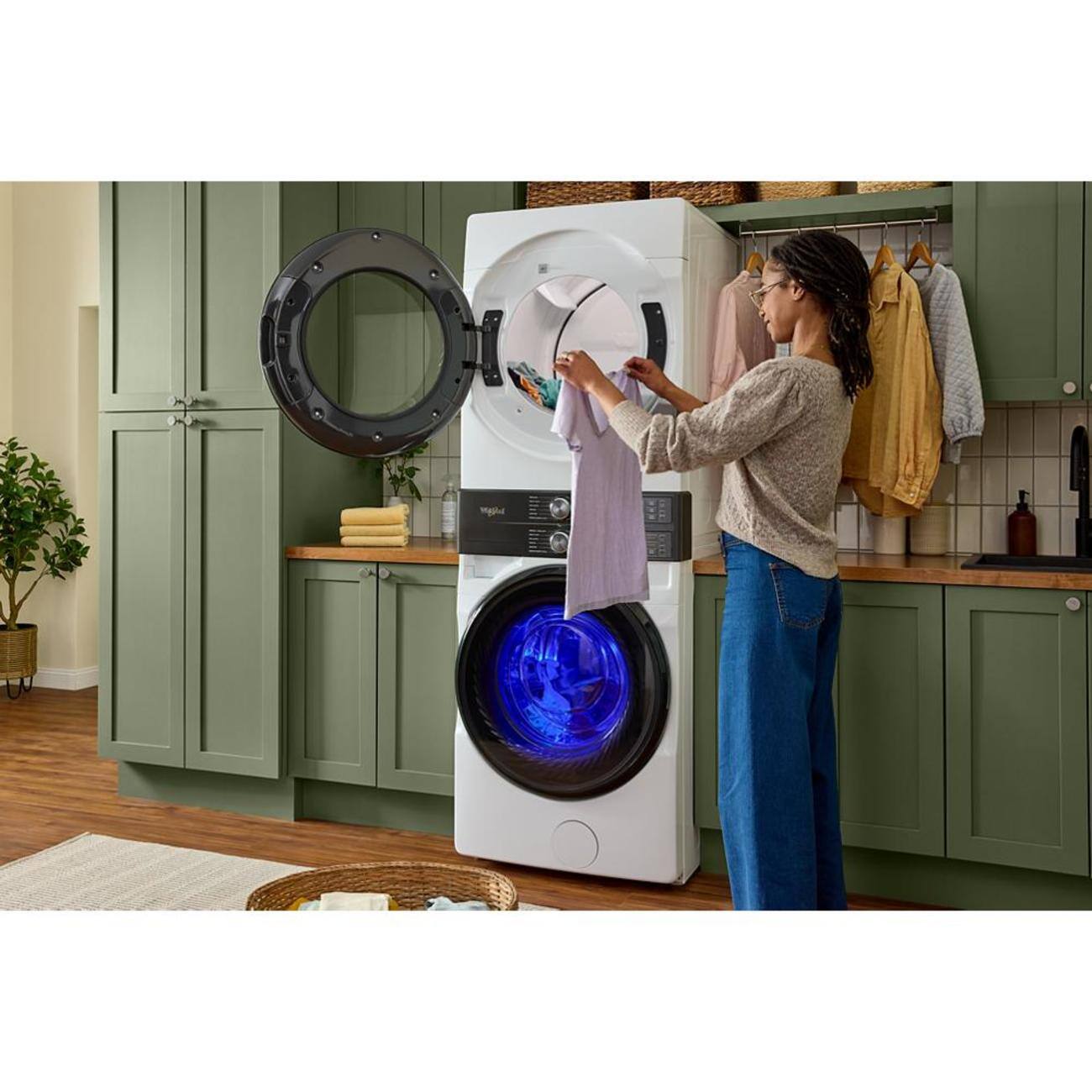 Alt View 10. Whirlpool - Smart Front Load Laundry Tower 4.5 Cu. Ft. Washer and 7.4 Cu. Ft. Electric Dryer with UV Clean Technology - White.