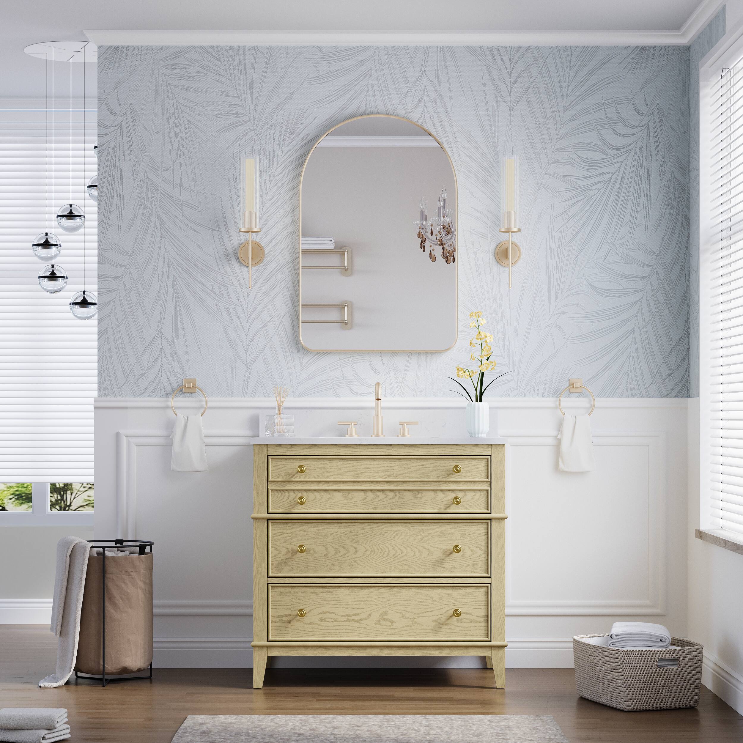Alt View 1. WELLFOR - 24 in. W x 36 in H Arch Anodized Aluminum Framed Bathroom Vanity Mirror - Brushed Gold.