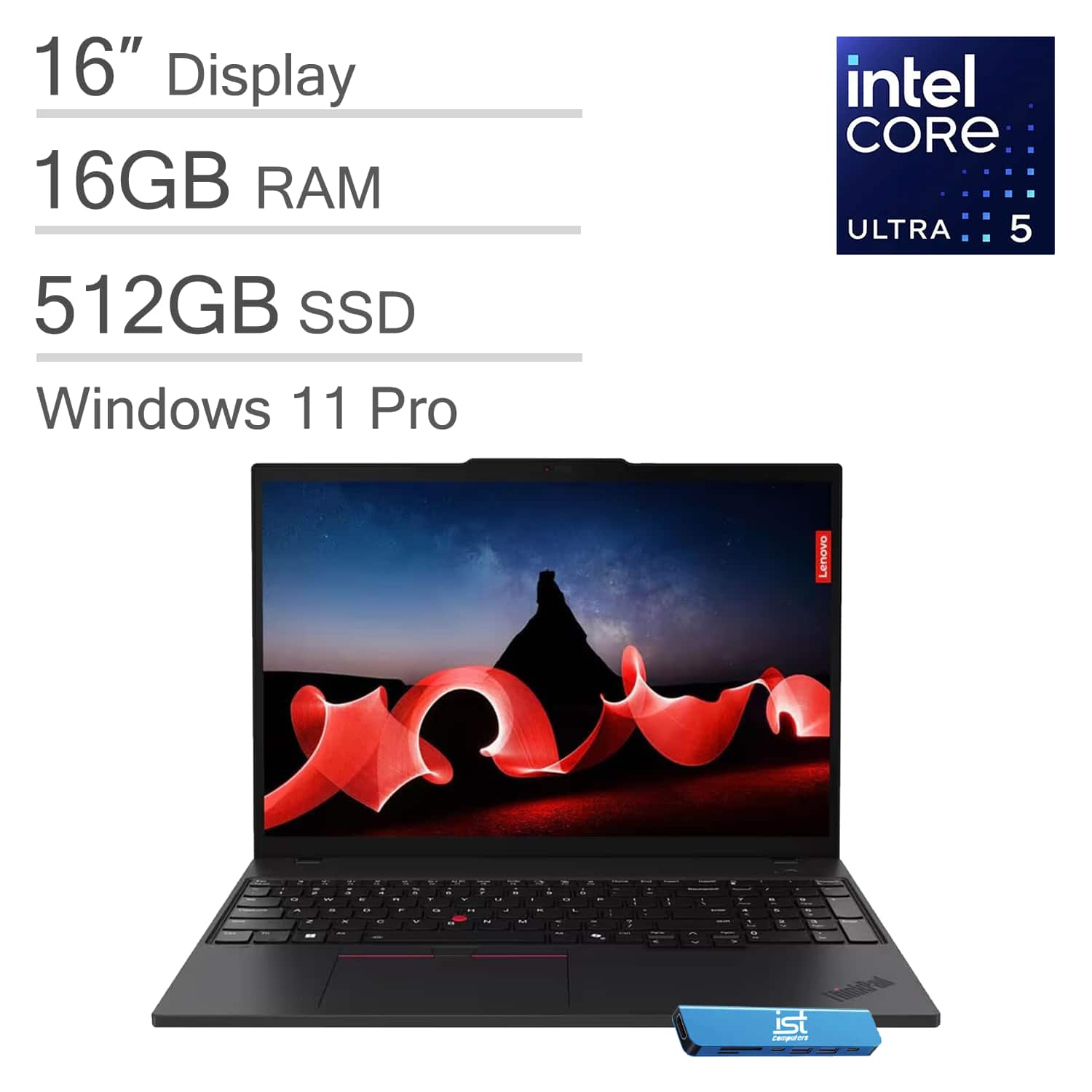Lenovo - ThinkPad T16 Gen 3 16" WUXGA Laptop - Intel Core Ultra 5 with 16GB DDR5 Memory - 512GB SSD - Thunderbolt - Windows 11Pro - Black