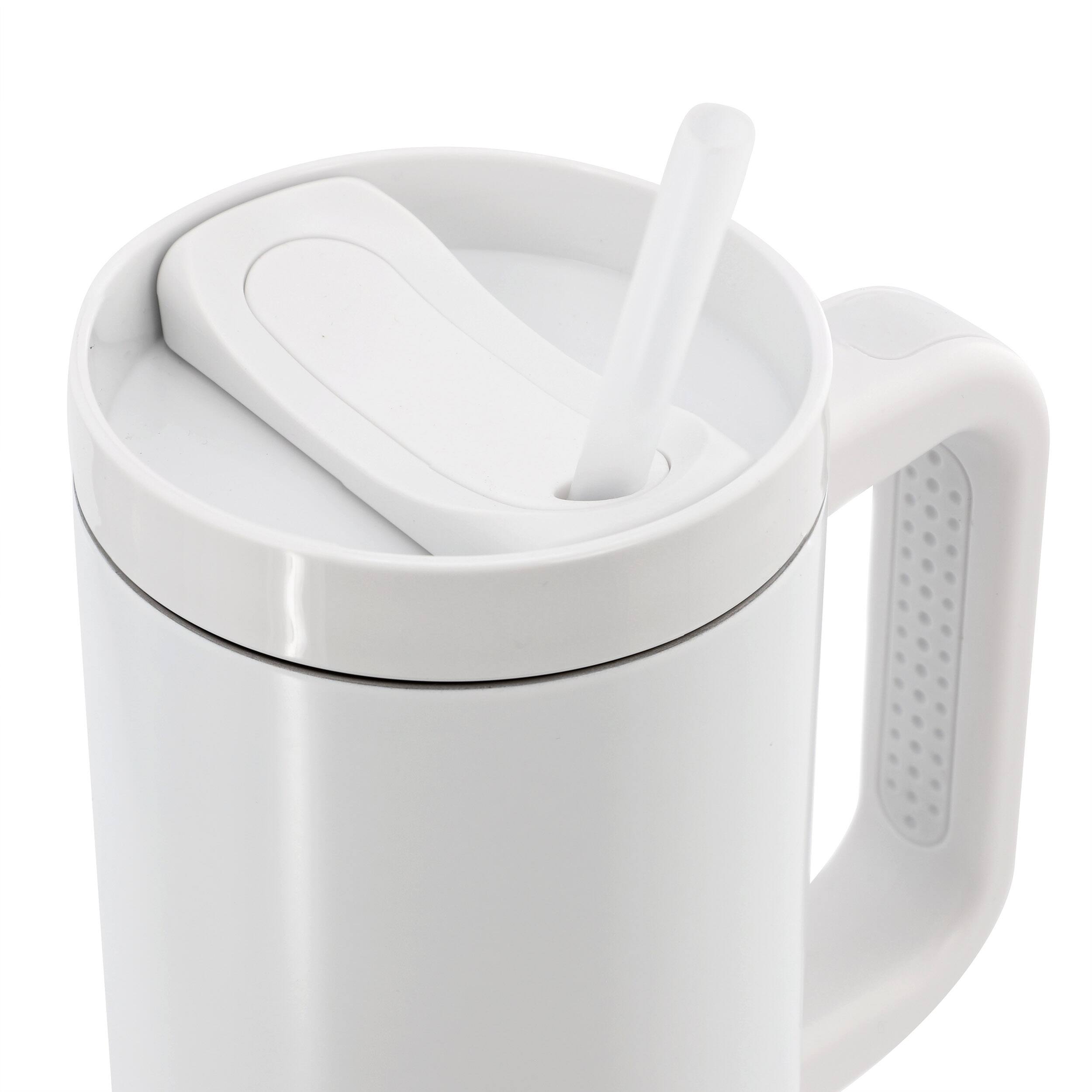 Angle. Gibson - Gibson Home 29oz Marina Stainless Steel Thermal Tumbler with Side Handle and Straw in White - White.