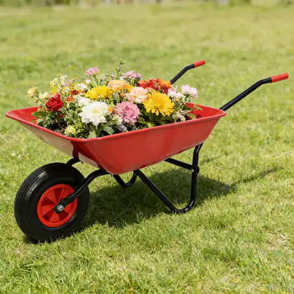 Front. Loheer - Loheer Steel Tray Wheelbarrow Red Garden Trolley 2.2 Cu. Ft..