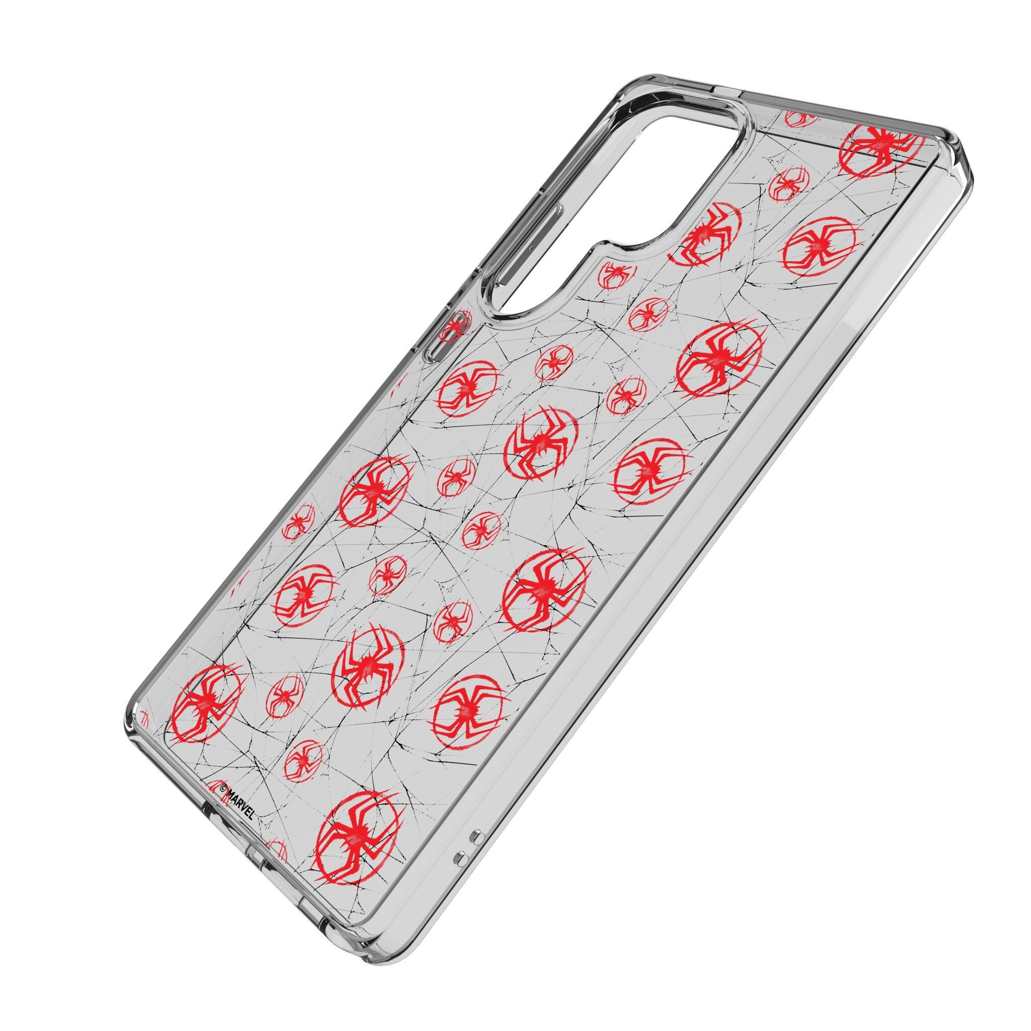 Angle. Keyscaper - Marvel Pattern Clear Phone Case - Samsung Galaxy S24 Ultra - Miles Morales.