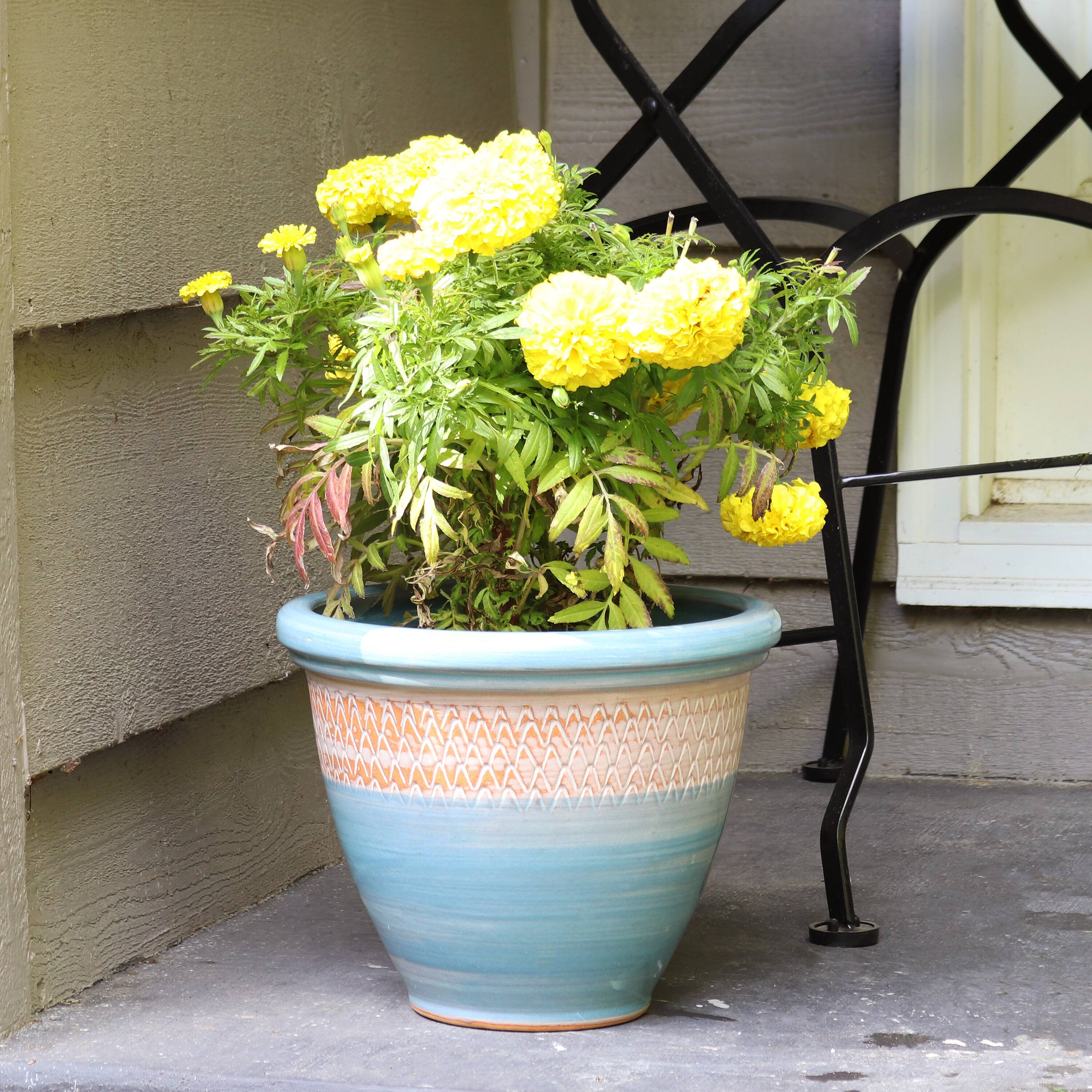 Alt View 5. Sunnydaze - Purlieu Ceramic Planter - 12" - Set of 2 - Shoreline.