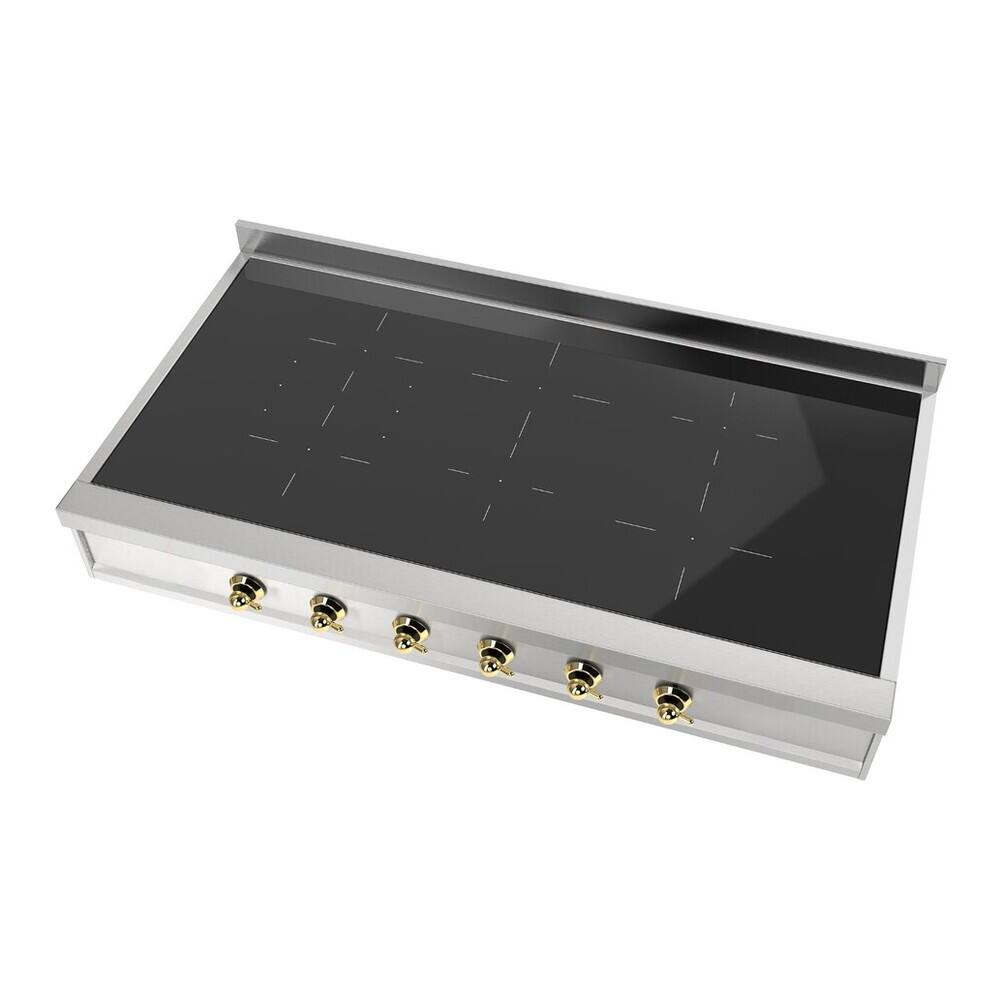 Alt View 2. ILVE - ILVE Nostalgie II 48 inch Built-In Induction Rangetop with 6 Elements (Stainless Steel, Brass Trim) - Stainless Steel.