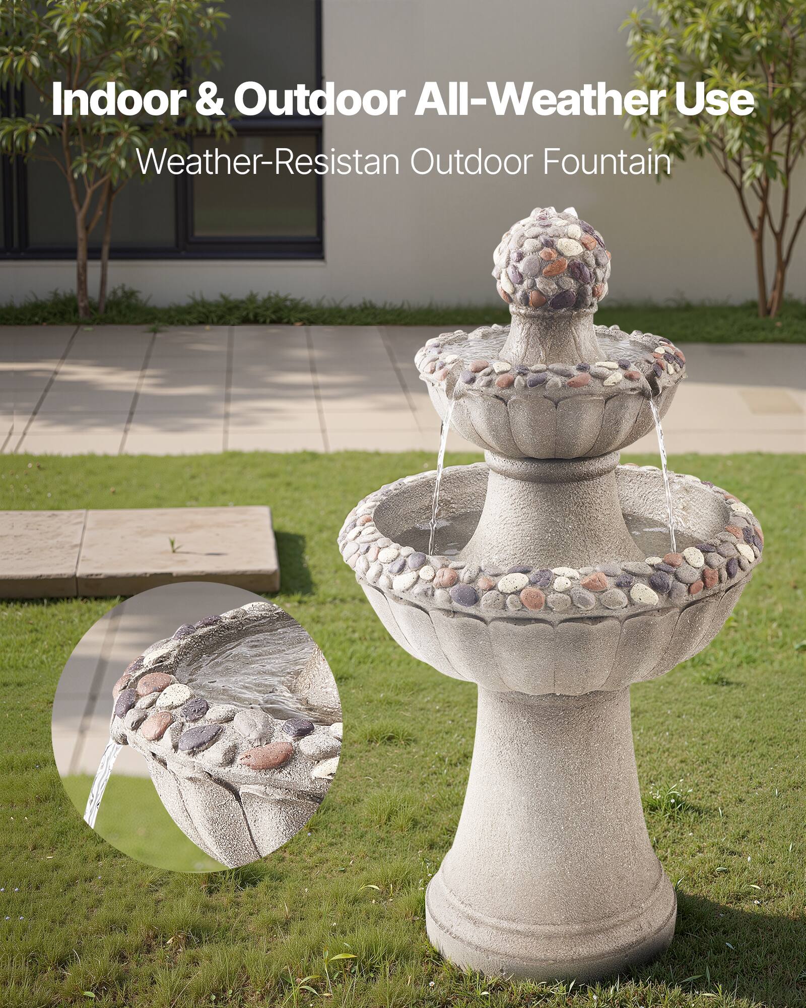 Indoor & Outdoor All-Weather Use  
Weather-Resistant Outdoor Fountain
