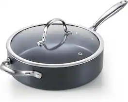 Cooks Standard - 4-QT Nonstick Deep Sauté Pan with Lid, 10.5-inch Deep Frying Pan Hard Anodized Induction Large Skillet - Black