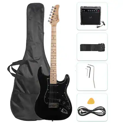 Front. Winado - 39 Inch Electric Guitar Kit for Beginner, HSS Pickups Solid-Body Full Size Adults Electric Guitars W/Amplifier, Bag.