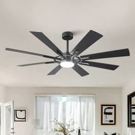 Vaczon - 60" Large Ceiling Fan with LED Light and Reversible Blades - Matte Black
