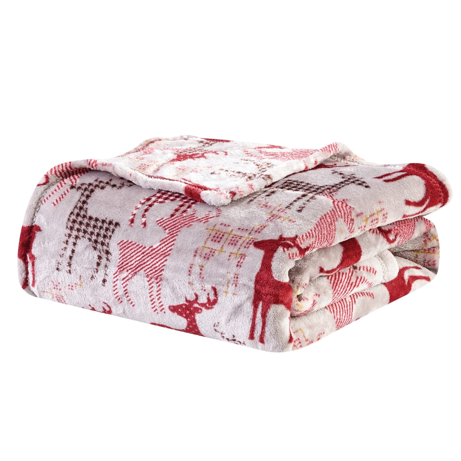 Noble House - Plazatex Reindeer Plush Decorative All Season Plum Throw Blanket 50" x 60" - Tan