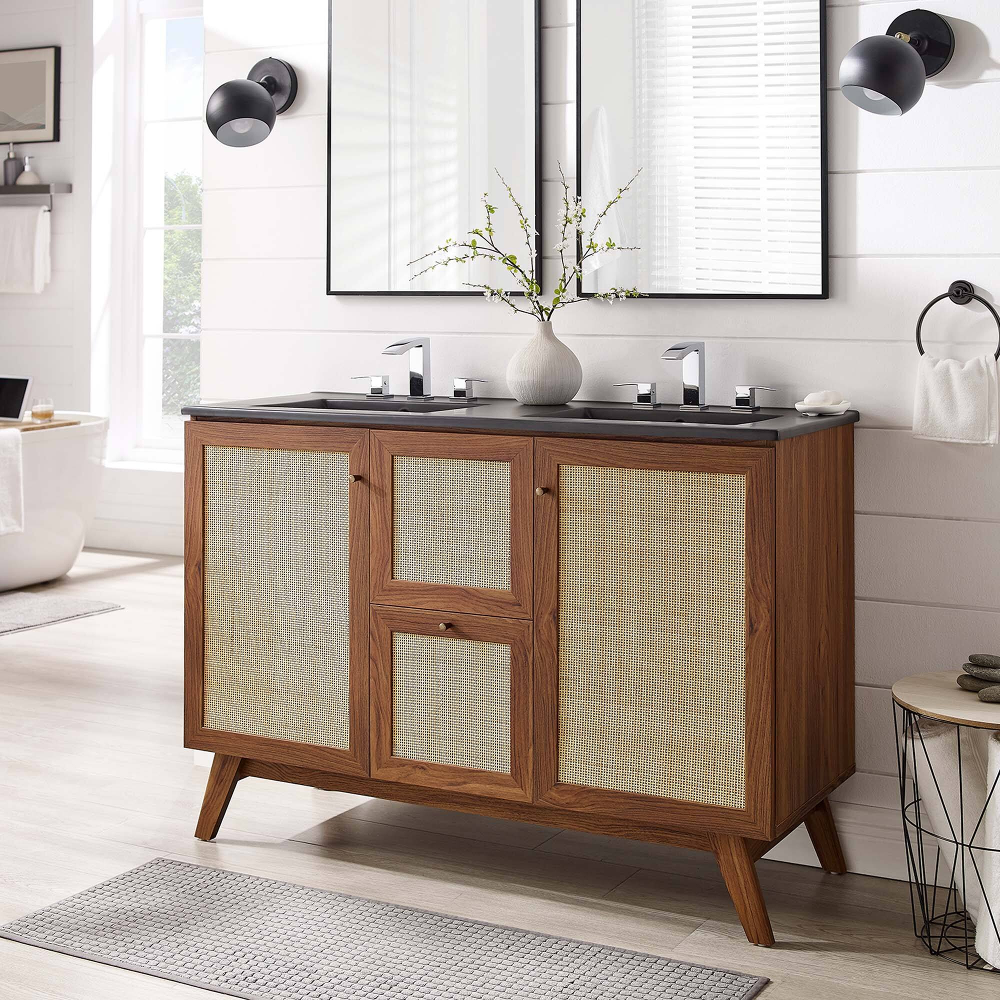 Front. Modway - Soma Bathroom Vanity with Black Basin Included by Modway - Walnut Black.