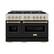 Angle. ZLINE - 48 in. Wide 8 Burner Autograph 6.7 cu. ft. Freestanding Classic Satin Steel Gas Range w/ Black Doors & Bronze Accents - Black Matte.
