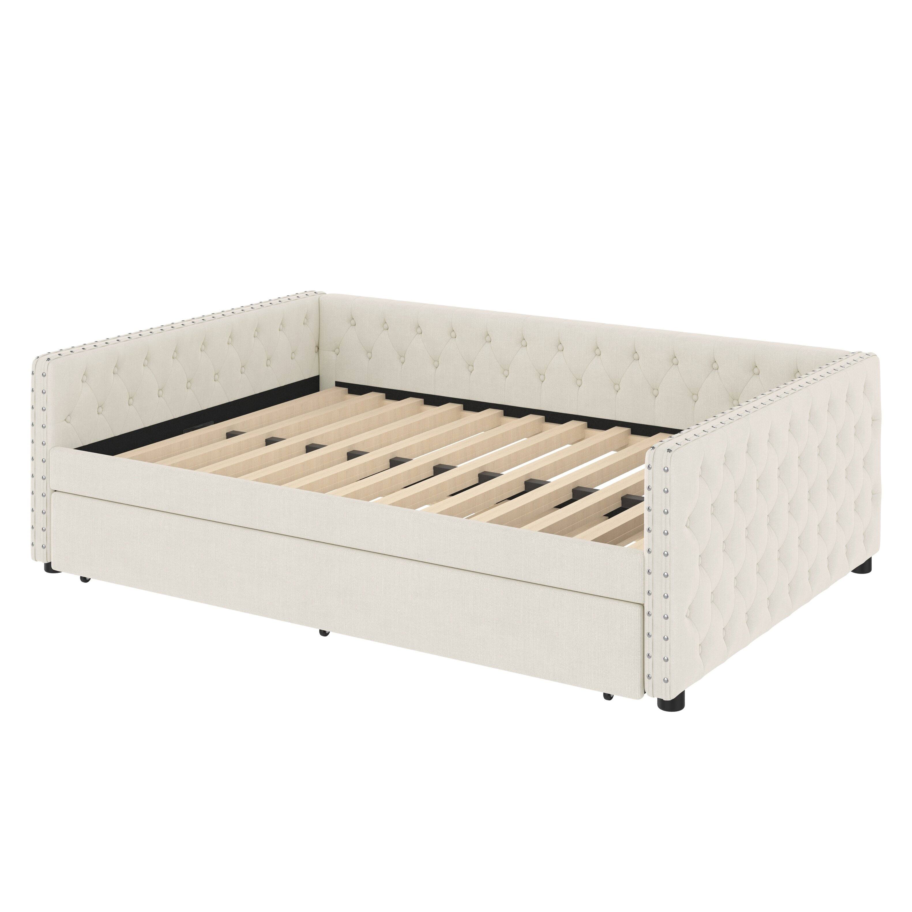 Alt View 6. Tiramisubest - Full Size Daybed, Upholstered Tufted Sofa Bed with Trundle,  Full Daybed with Twin Trundle - Ivory.